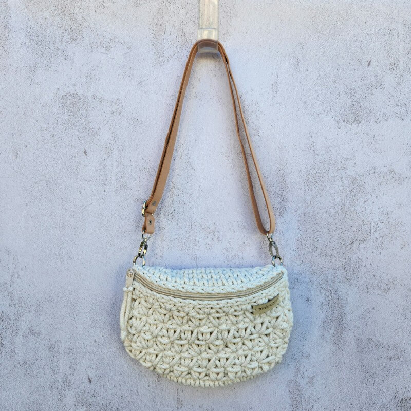 No.03. Jázmin mintás horgolt öv- oldaltáska bőr pánttal - Image 5