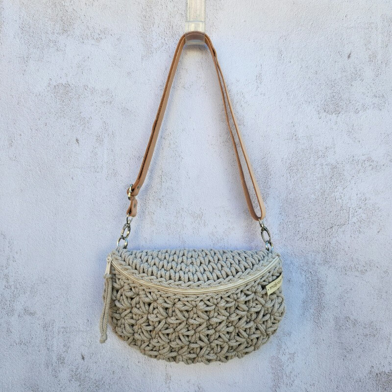 No.03. Jázmin mintás horgolt öv- oldaltáska bőr pánttal - Image 10