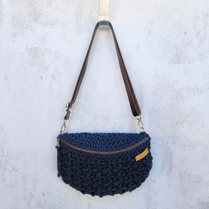 No.03. Jázmin mintás horgolt öv- oldaltáska bőr pánttal - Image 9