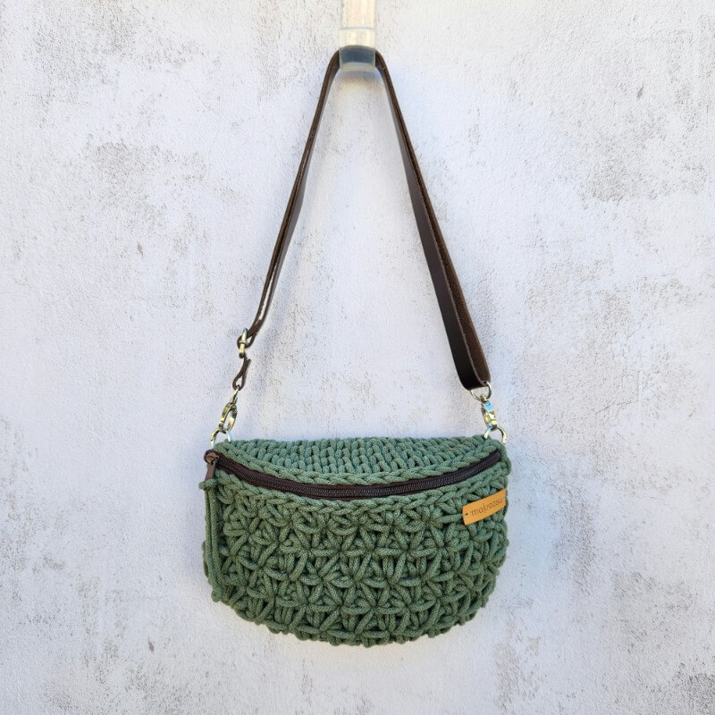 No.03. Jázmin mintás horgolt öv- oldaltáska bőr pánttal