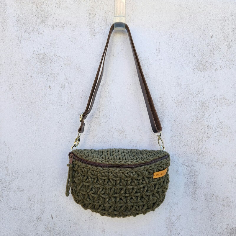 No.03. Jázmin mintás horgolt öv- oldaltáska bőr pánttal - Image 8