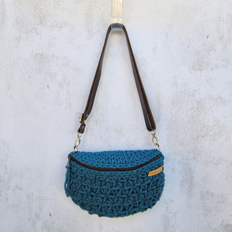 No.03. Jázmin mintás horgolt öv- oldaltáska bőr pánttal - Image 4