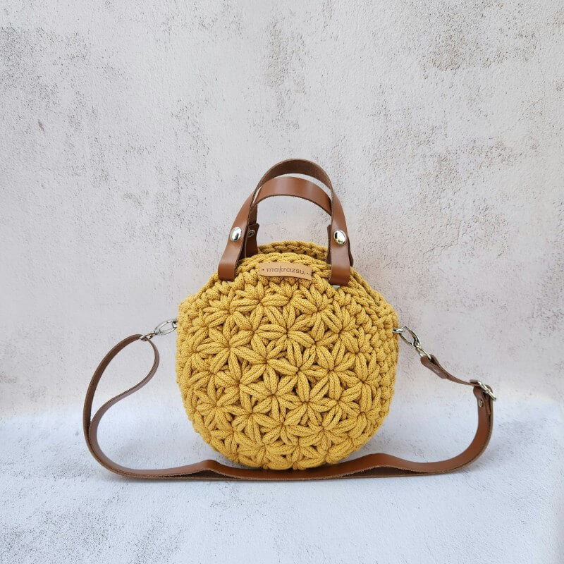 Kis kör alakú jázmin mintás horgolt táska (okker)