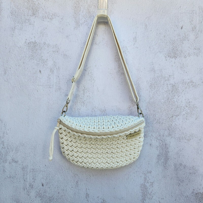 No.13. Cikk-cakk mintás horgolt öv- oldaltáska zsinórfonal pánttal