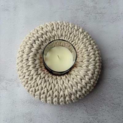 Közepes horgolt koszorú búzaszem mintával (aranyszálas ekrü) - Image 3